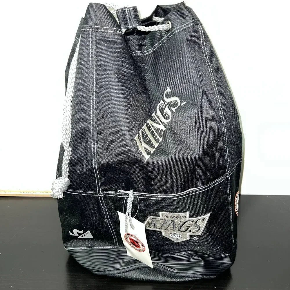 Vintage Los Angeles LA Kings Backpack Bag Black NHL‎ Nasco Gym Sack Heavy Duty